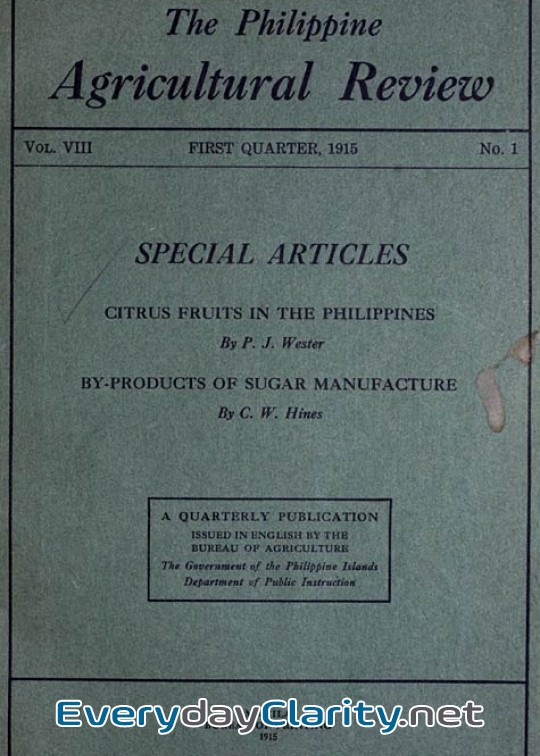 Book cover: The Philippine Agricultural Review. Vol. Viii, First Quarter, 1915 No. 1