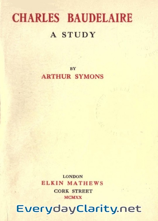 Book cover: Charles Baudelaire. A Study