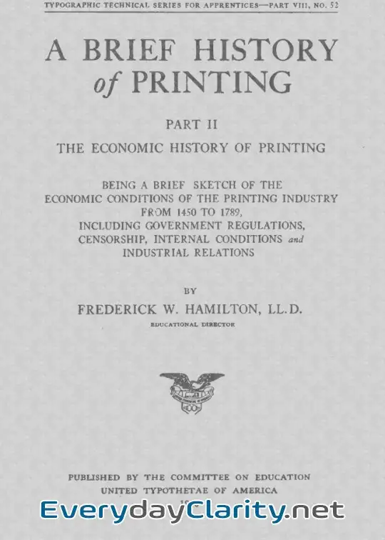 Book cover: A Brief History Of Printing. Part Ii. The Economic History Of Printing