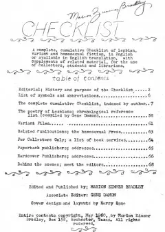 Checklist . A Complete, Cumulative Checklist Of Lesbian, Variant And Homosexual Fiction, I