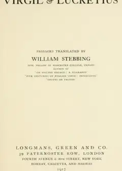 Virgil & Lucretius . Passages Translated By William Stebbing