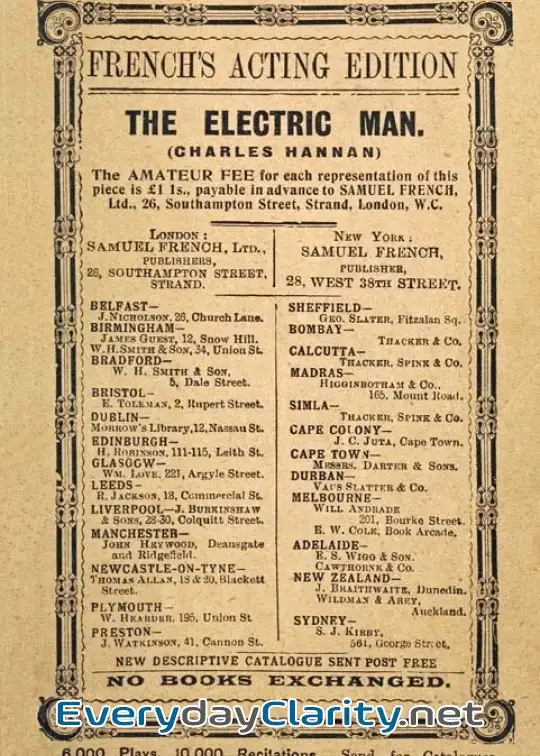 Book cover: The Electric Man . Being The One Act Version Of The Three Act Farcical Comedy Of The Same