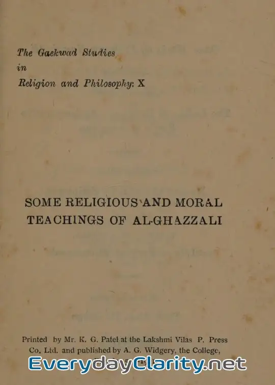Book cover image Some Religious And Moral Teachings Of Al-Ghazzali