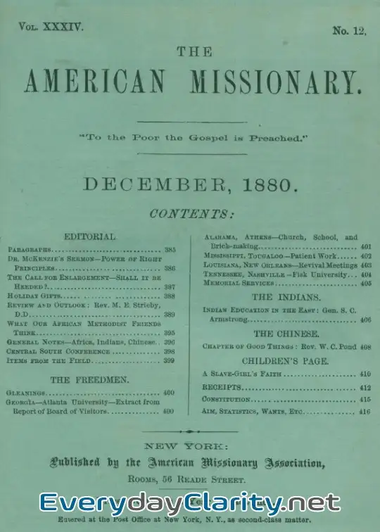 Book cover: The American Missionary, Volume 34, No. 12, December 1880