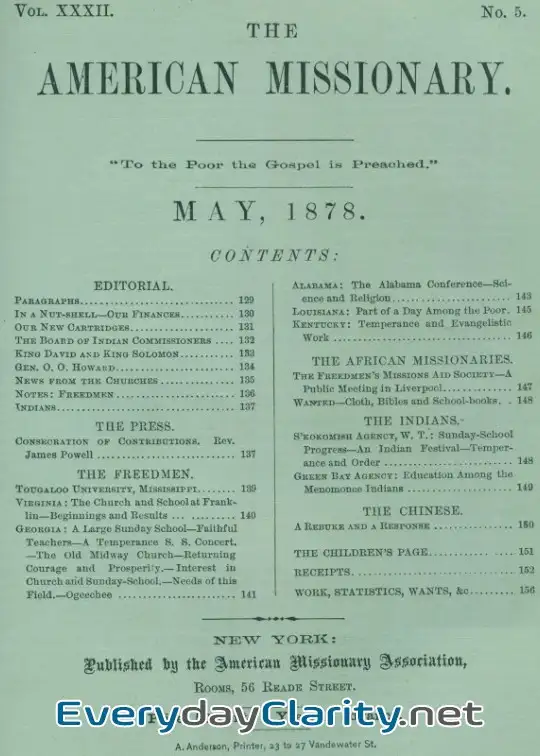 Book cover: The American Missionary — Volume 32, No. 05, May, 1878