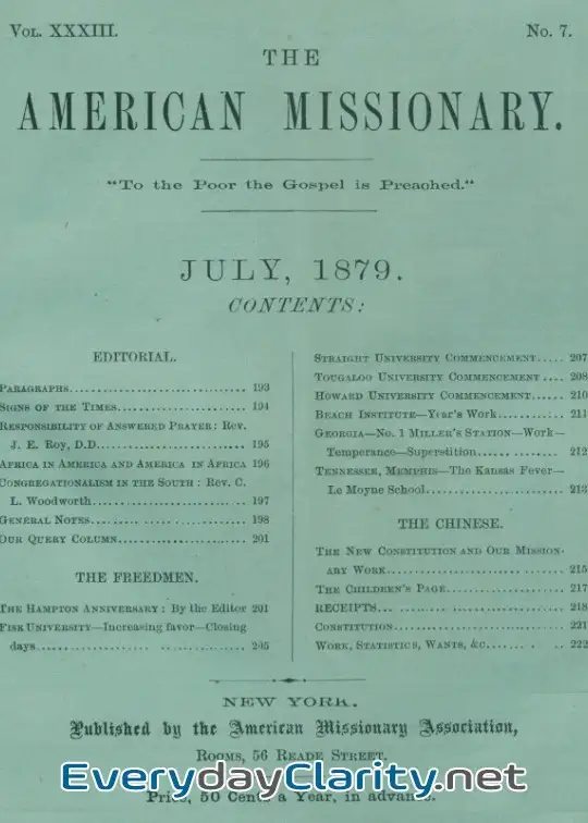 Book cover: The American Missionary — Volume 33, No. 07, July, 1879