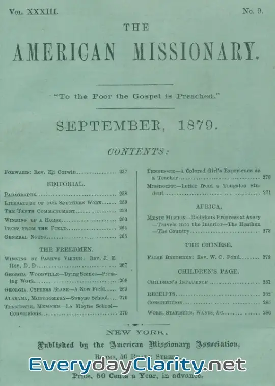 Book cover: The American Missionary — Volume 33, No. 09, September, 1879