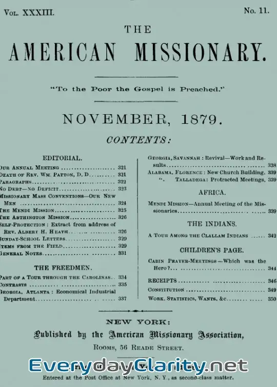 Book cover: The American Missionary — Volume 33, No. 11, November, 1879