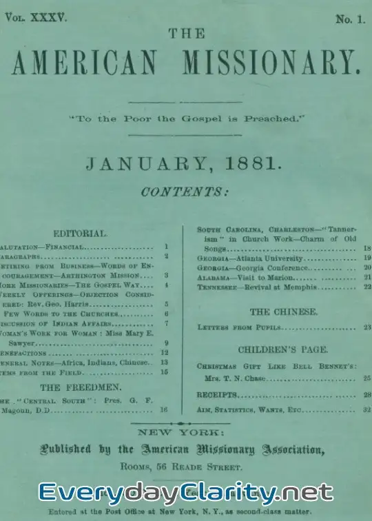 Book cover: The American Missionary — Volume 35, No. 1, January, 1881