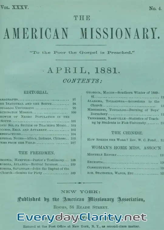 Book cover: The American Missionary — Volume 35, No. 4, April, 1881