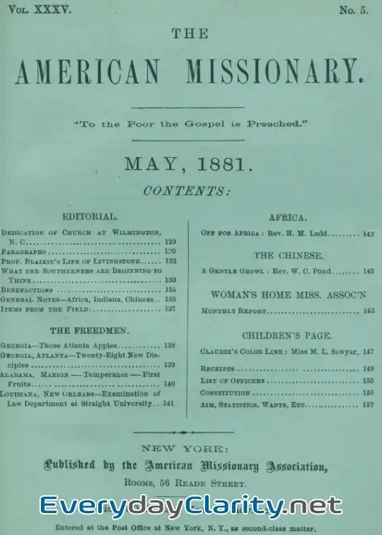 Book cover: The American Missionary — Volume 35, No. 5, May, 1881