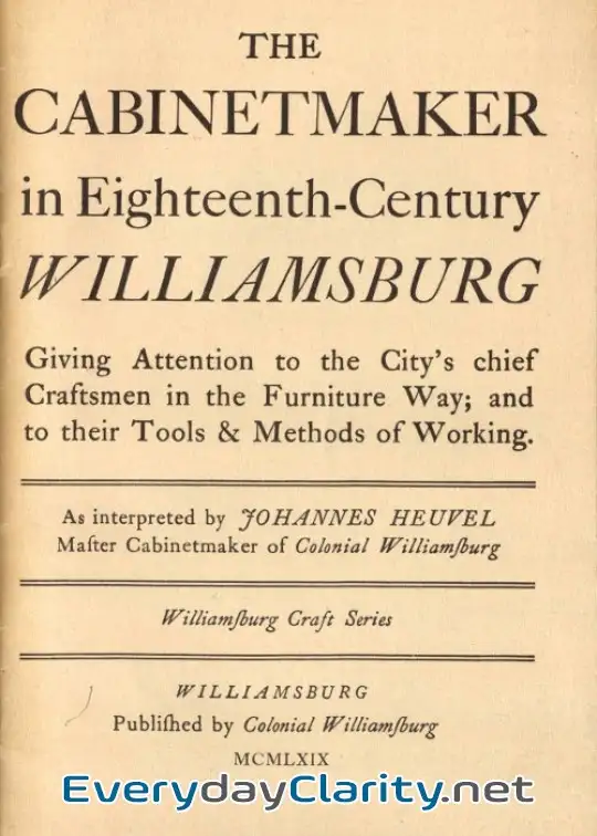 Book cover: The Cabinetmaker In Eighteenth-Century Williamsburg . Giving Attention To The City’s Chief