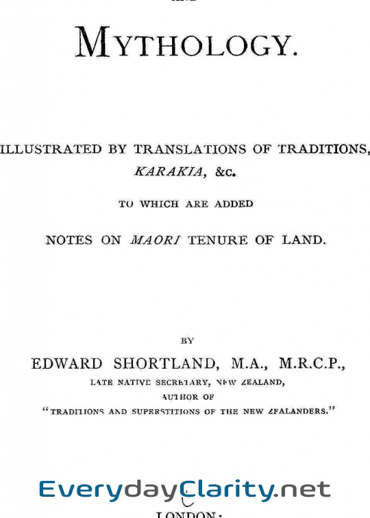 Book cover: Maori Religion And Mythology . Illustrated By Translations Of Traditions, Karakia, &c., To