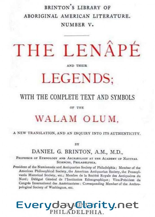 Book cover: The Lenp And Their Legends. With The Complete Text And Symbols Of The Walam Olum, A New