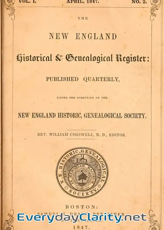 Book cover: The New England Historical & Genealogical Register, Vol. 1, No. 2, April 1847