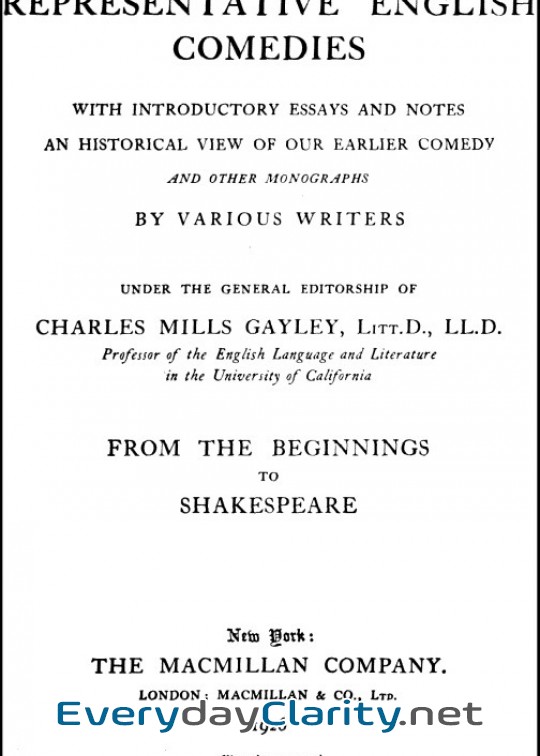 Book cover: Representative English Comedies, V. 1. From The Beginnings To Shakespeare