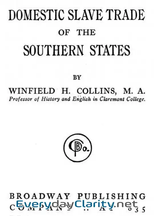 Book cover: The Domestic Slave Trade Of The Southern States