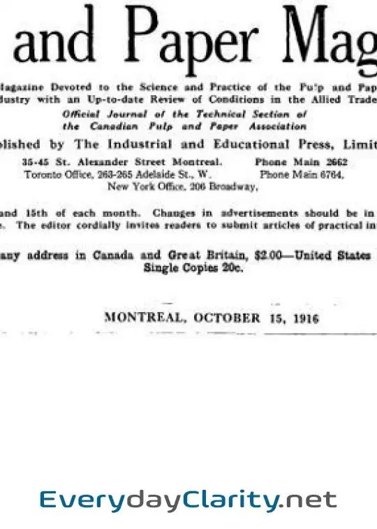 Book cover: Pulp And Paper Magazine, Vol. Xiii, No. 20, October 15, 1916 . A Semi-Monthly Magazine Dev