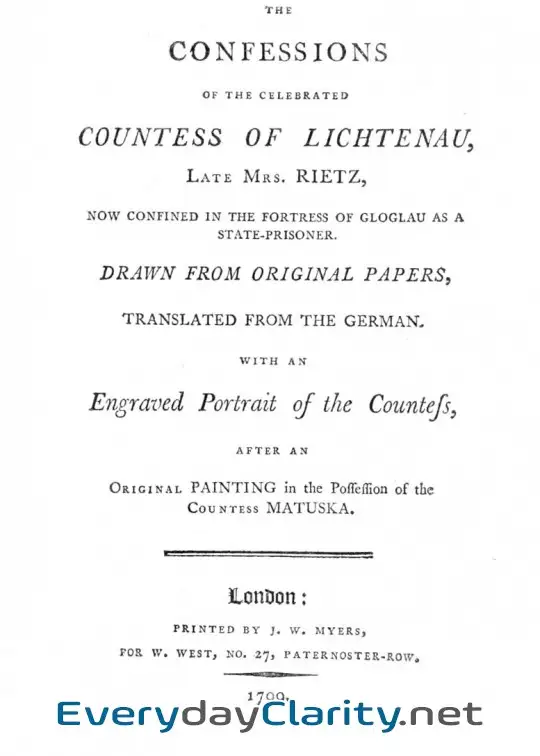 Book cover image The Confessions Of The Celebrated Countess Of Lichtenau, Late Mrs. Rietz . Now Confined In