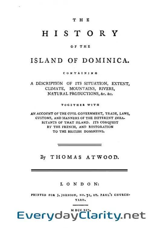 Book cover: The History Of The Island Of Dominica . Containing A Description Of Its Situation, Extent,