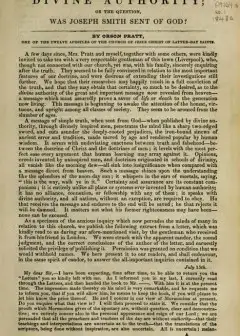 Divine Authority; Or, The Question. Was Joseph Smith Sent Of God