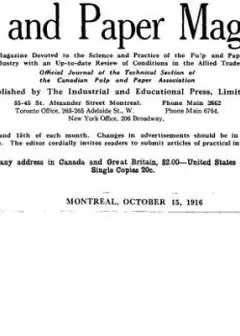 Pulp And Paper Magazine, Vol. Xiii, No. 20, October 15, 1916 . A Semi-Monthly Magazine Dev